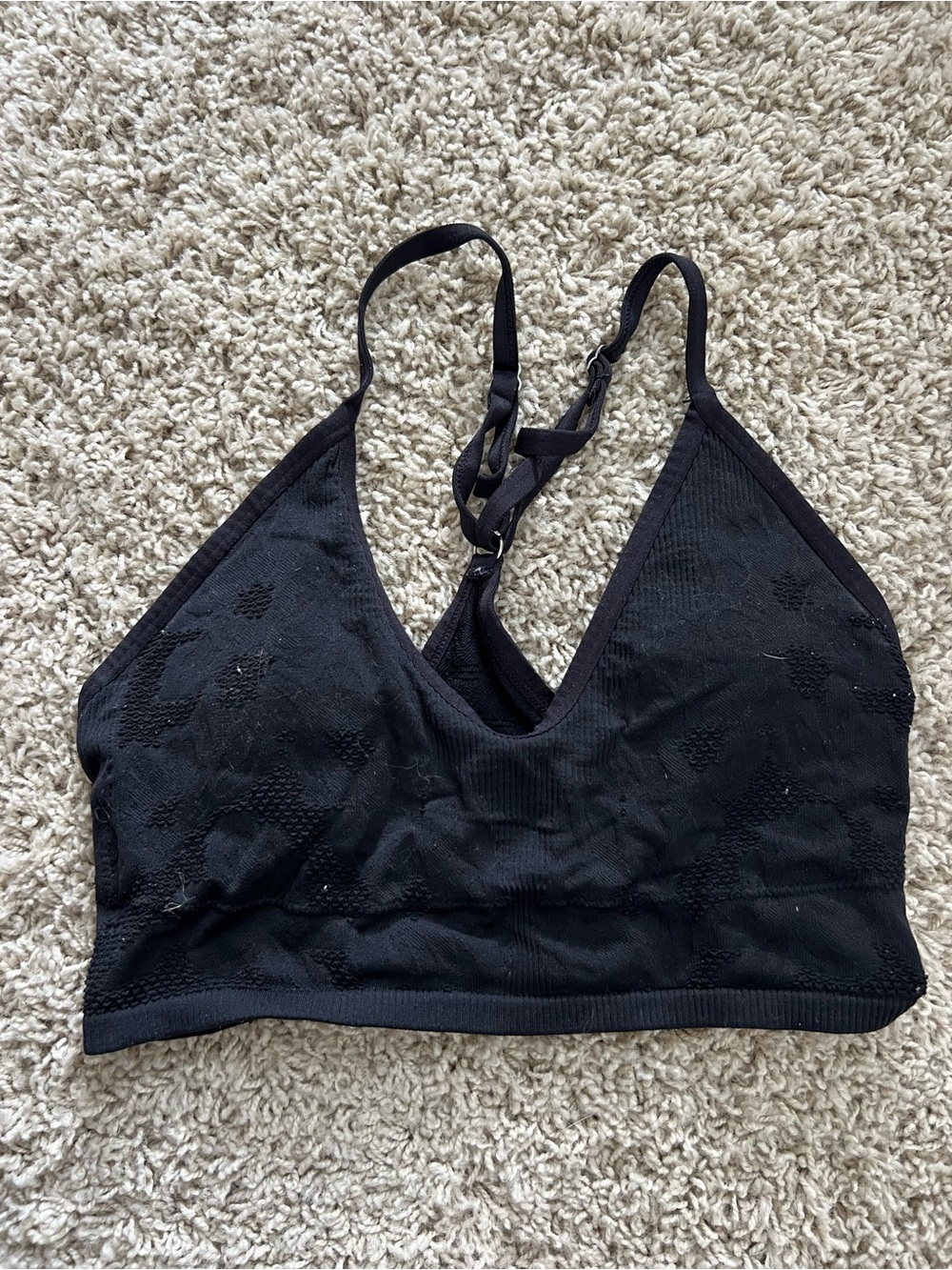 aerie Black Seamless V-Neck Racerback Bralette